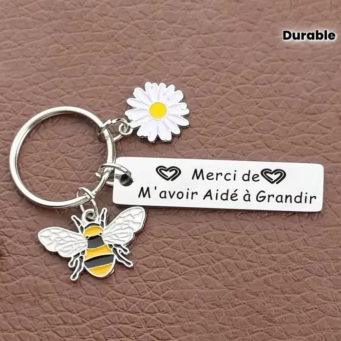 Porte-clés de gratitude avec breloques marguerite et abeille, gravé "Merci de m'avoir aidé à grandir", en acier inoxydable, cadeau de remerciement pour les enseignants