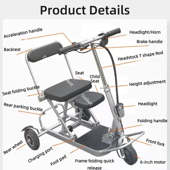Nouveau Tricycle électrique pliable adulte personnes âgées ramasser enfants Scooter