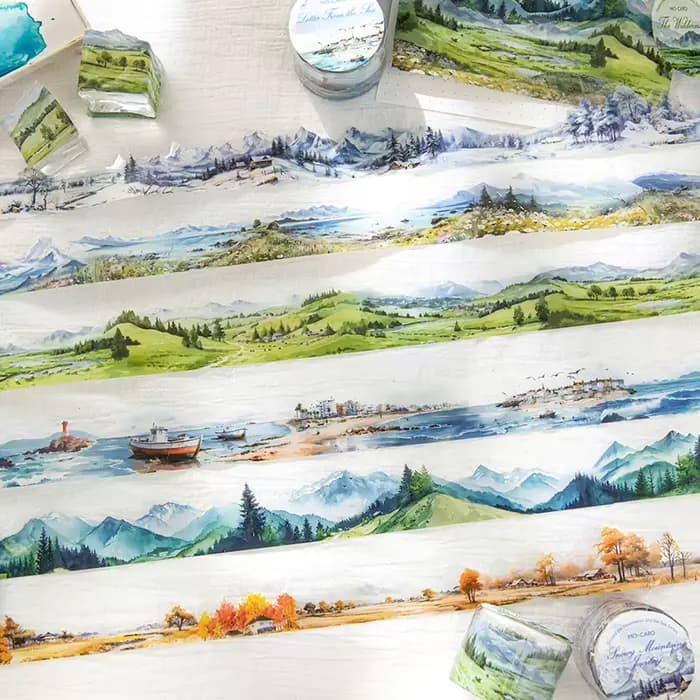 Pluie du matin : Ruban décoratif pour créer des paysages de montagnes et de mer, paysages de prairies style Ins, matériel pour journal créatif, autocollants de bordure pour animaux de compagnie