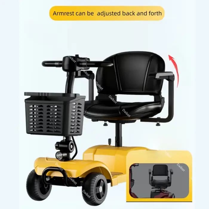 Trottinette électrique âgée pliante à quatre roues 300W avec siège 360 ° Accoudoir réglable rotatif pour scooter de mobilité de voyage pré-assemblé