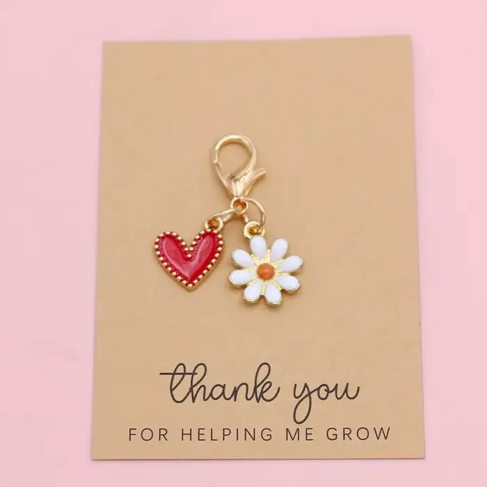 Cartes de remerciement avec porte-clés marguerite blanche et cœur rouge, 5 pièces, "merci pour aider à crir", cadeau de remerciement idéal pour la famille