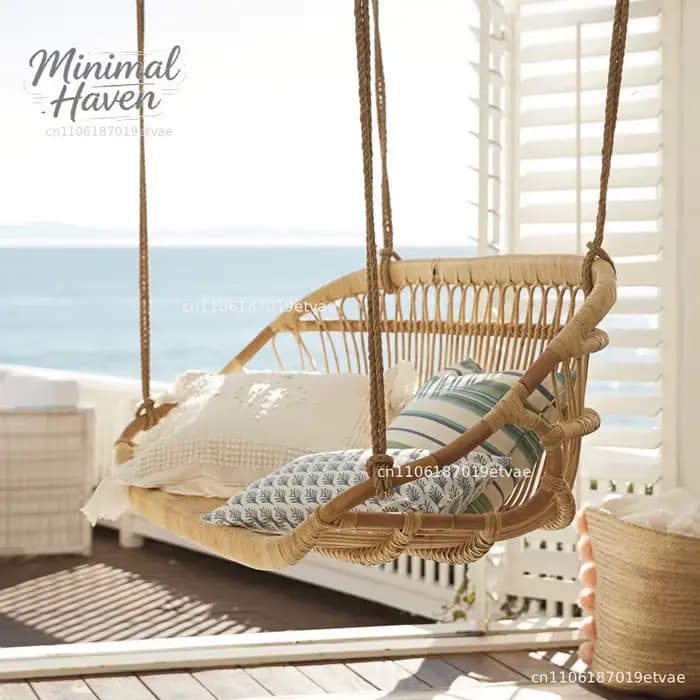 Fauteuil suspendu en rotin pour intérieur, balançoire double en rotin, idéal pour s'asseoir et se reposer, parfait pour balcon, style tendance.