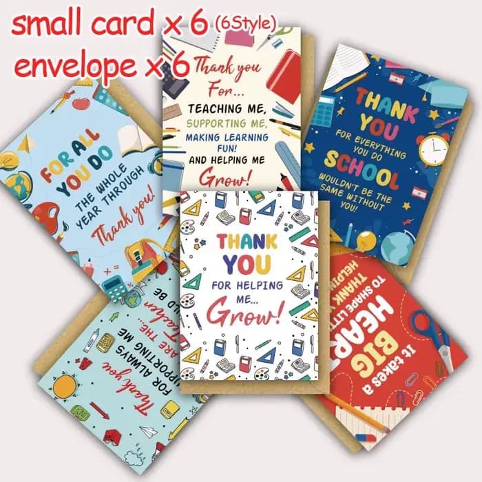 6 cartes de remerciement pour enseignants, le meilleur enseignant de tous les temps, merci de m'avoir aidé à grandir, cartes de remerciement pour la famille ou les amis