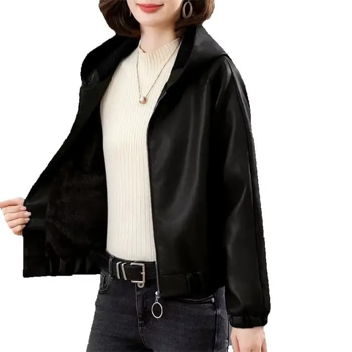 Velours PU cuir manteau femme 2025 nouvelle veste de fourrure automne hiver à capuche vêtements d'extérieur amples mince court en cuir vestes dames Outcoat