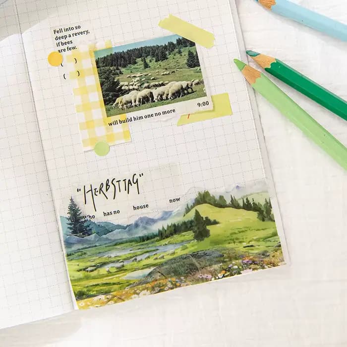 Pluie du matin : Ruban décoratif pour créer des paysages de montagnes et de mer, paysages de prairies style Ins, matériel pour journal créatif, autocollants de bordure pour animaux de compagnie