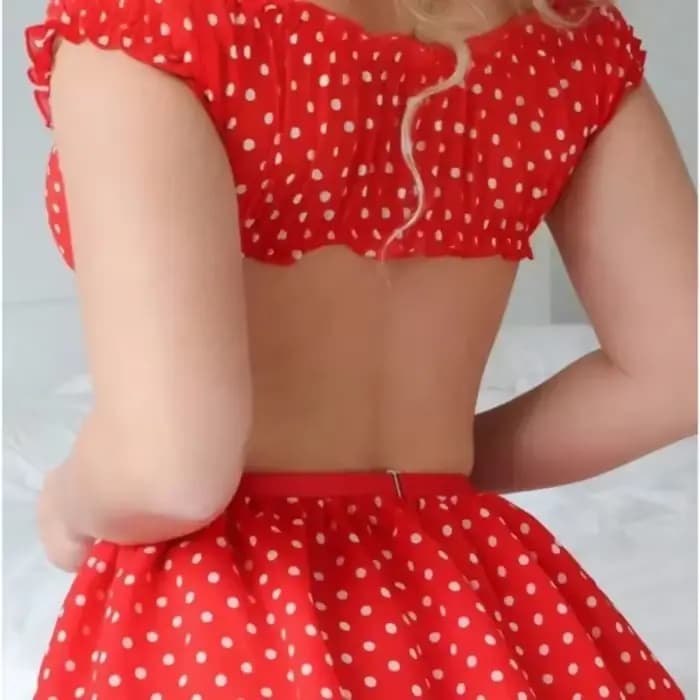 Jupe courte érotique pour femmes, avec bretelles, Lingerie Sexy, à pois, épaules dénudées, jupe bouffante, ensemble exotique