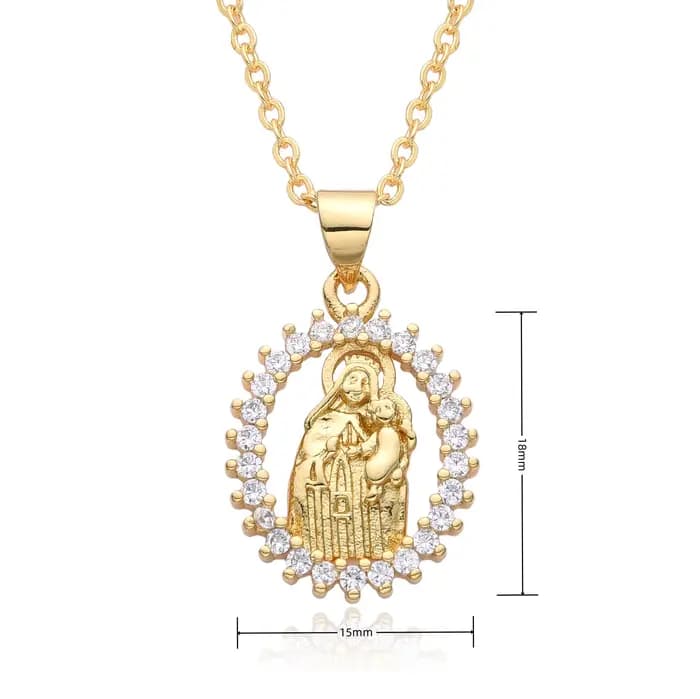 Ovale Plaqué Or Notre-Dame de Mt. Pendentif creux Carmel, collier vierge marie, bijoux à breloques catholiques Nuestra Señora del Carmen