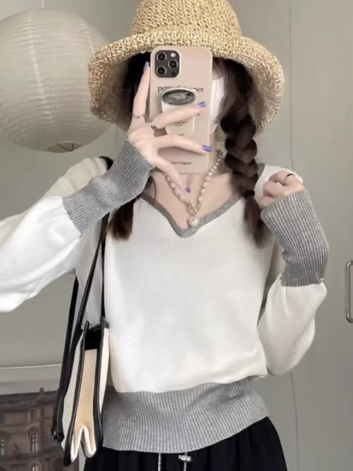 Pull à col en v pour femmes, nouvelle chemise de Base printemps et automne, haut court Unique et polyvalent, 2025