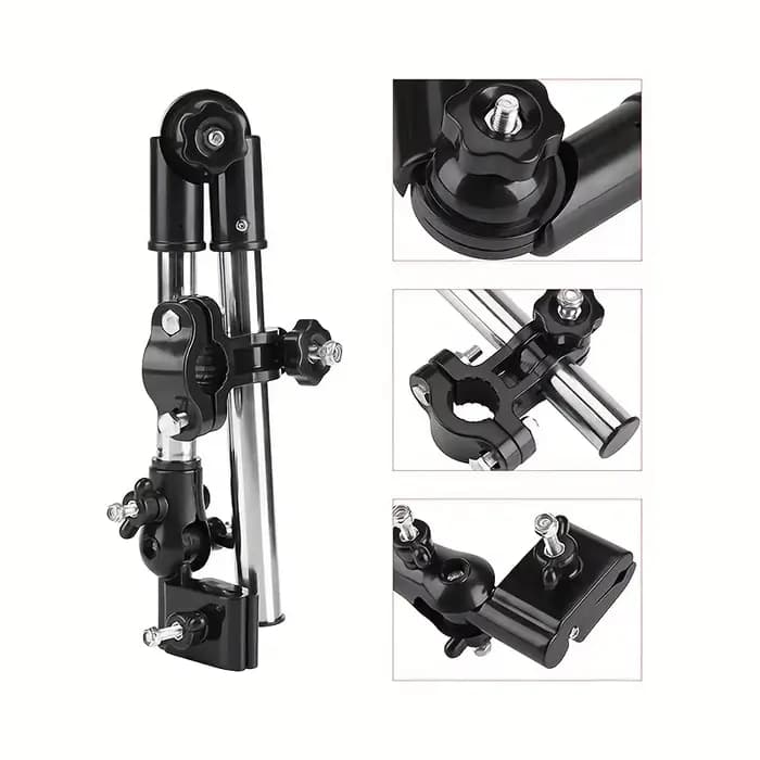 Support de parapluie réglable en acier inoxydable pour fauteuils roulants et vélos - Conception pliable avec connecteur pivotant pour la protection solaire