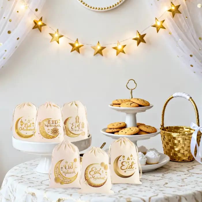 Sac cadeau Eid Mubarak 2026, 6 pièces, fournitures de fête musulmane islamique, Ramadan Kareem Eid al-fitr, pochettes d'emballage de bonbons et de collations