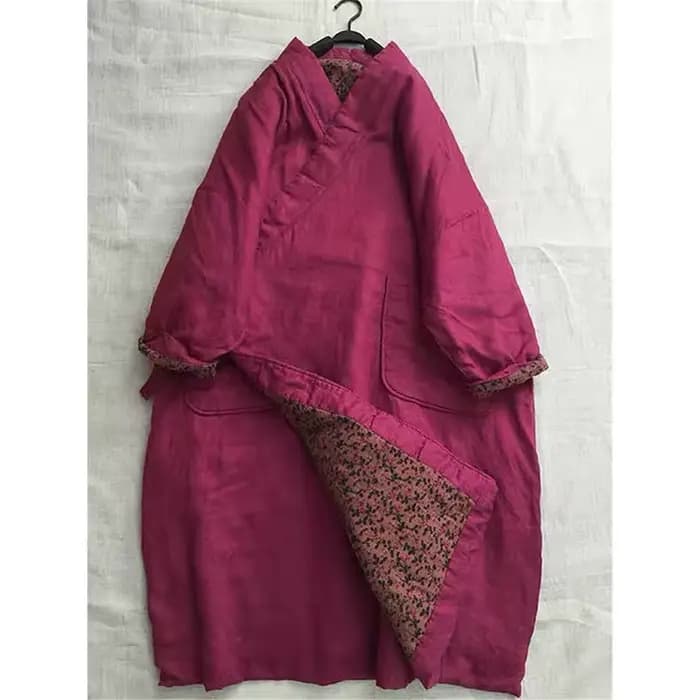 Manteau Long en lin et coton pour femmes, ample, Vintage, littéraire, Cardigans épais, manches longues, col en v, vêtements d'extérieur, veste chinoise