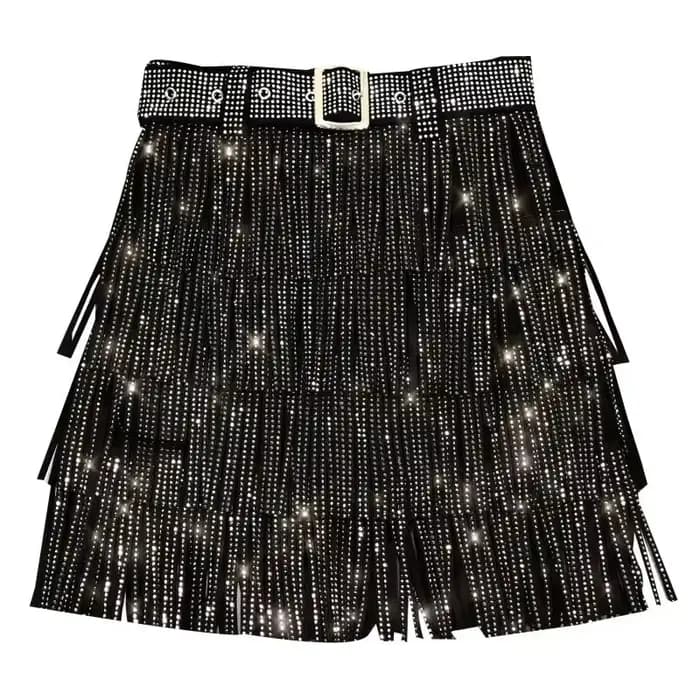 Femmes jupe mode 2025 nouveau automne taille haute ceinture multicouche courte lourde forage strass jupe à franges avec gâteau une ligne