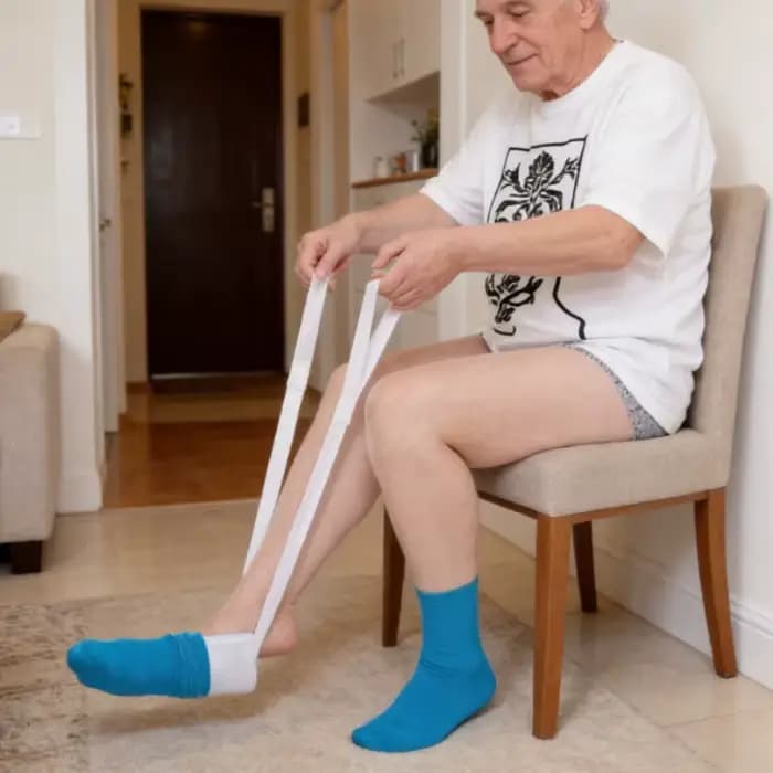 Outil d'aide à la mise des chaussettes sans se pencher
