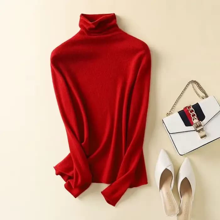 Pull en laine mérinos 100% à col montant pour femme, manches longues, coupe ample, couleur unie, basique, tricoté, automne-hiver