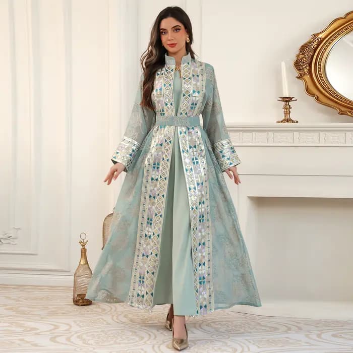 Abaya de l'Aïd pour femme, robe de soirée, ensemble 2 pièces, Kaftan Jalabiya, élégante, musulmane, Dubaï, Vestidos Largo, Ramadan, Caftan, Robe longue, Abayas 2026