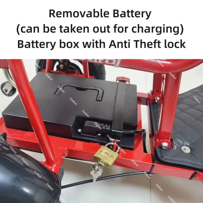 Tricycle électrique pliant avec panier amovible et batterie antivol avec serrure pour personnes âgées