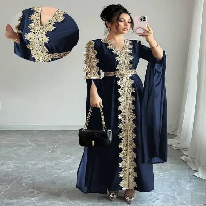 Eid femmes Robe de soirée Abaya fendu à manches longues musulman Jalabiya Ramadan solide robes Largos col en V robes arabe longue Robe 2026