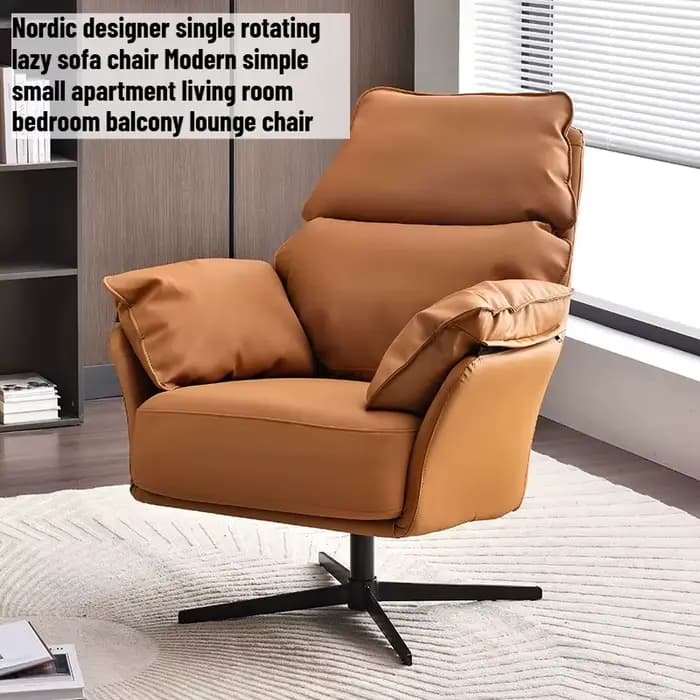 Fauteuil pivotant de salon en cuir, style nordique, confortable, pour bureau ou coiffeuse, Poltrona Para Sala, mobilier italien de luxe