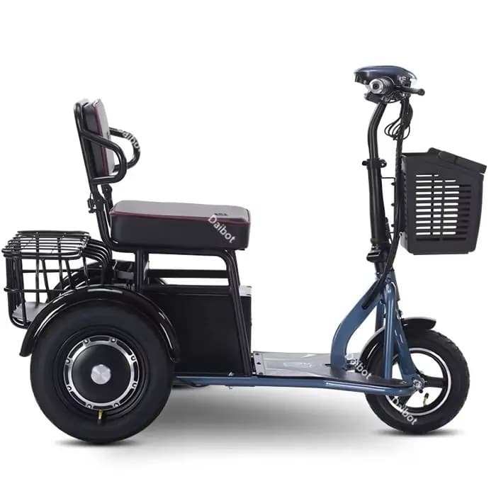 Petit Tricycle électrique pré-assemblé, double moteur 350W avec dossier pliable/batterie amovible, S