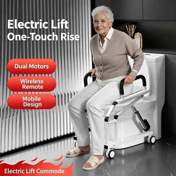 Chaise de toilette électrique à roulettes, tabouret de levage portable, siège de toilette pour personnes âgées, aide à la mobilité pour la salle de bain à domicile.