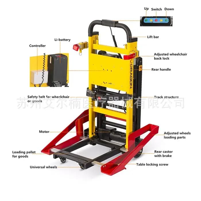 Fauteuil roulant électrique léger pour monter les escaliers, pour personnes âgées et handicapées, avec système d'ancrage pour escaliers.